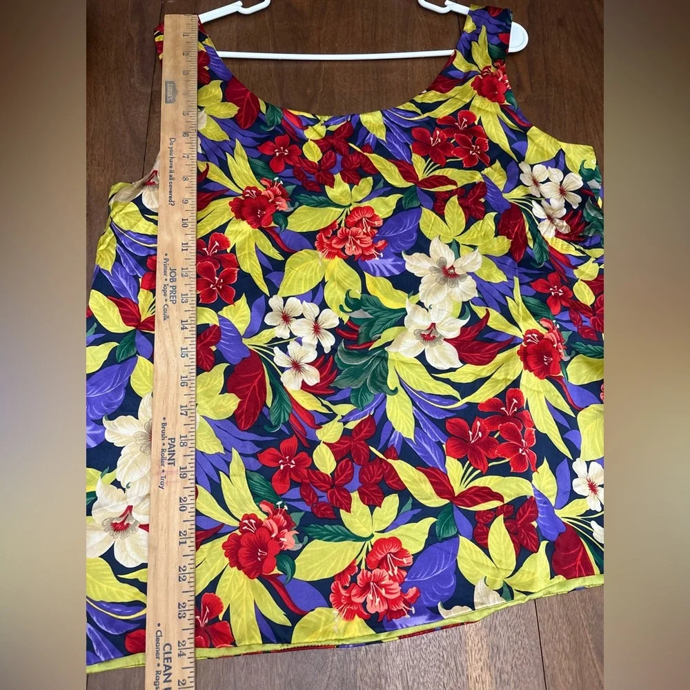 100% Silk Valerie Stevens Vibrant Floral Tank Top - Red, Yellow, Purple - Picture 4 of 5